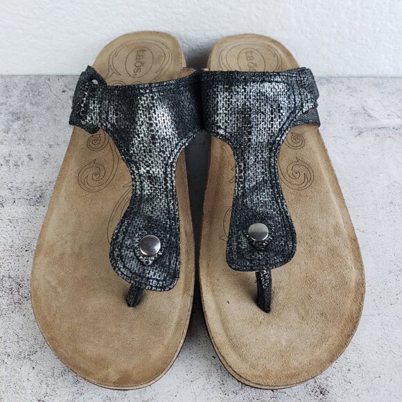 TAOS Lucy Thong Sandals Comfort Shoes Cork Platform Snakeskin Slip-On size 39 - Picture 2 of 11